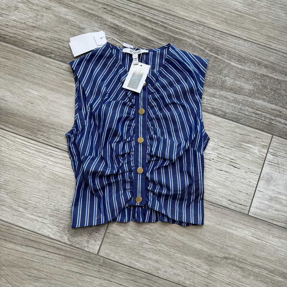 10 Crosby Derek Lam Blue Striped Button Down Shirt